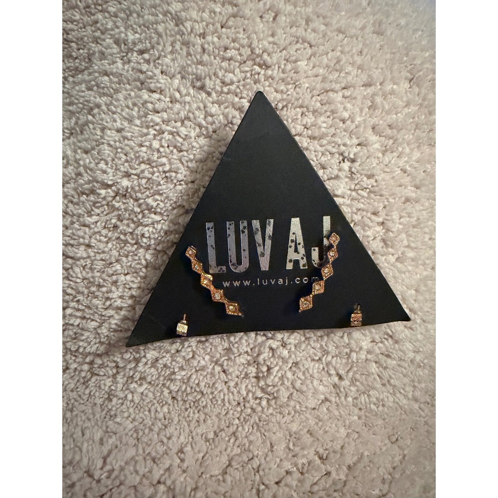 Luv AJ Rose Gold Pave Crystal Zigzag Ear Crawler and Stud Earring Set